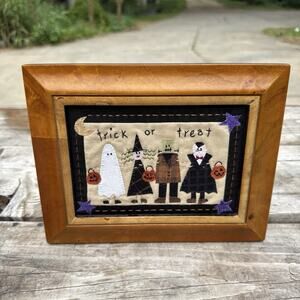 Designs By Kathy Halloween Wall Art Glass Framed Hand Stitched Trick Or Treat